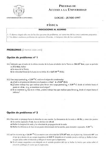 Examen de Física (selectividad de 1997)