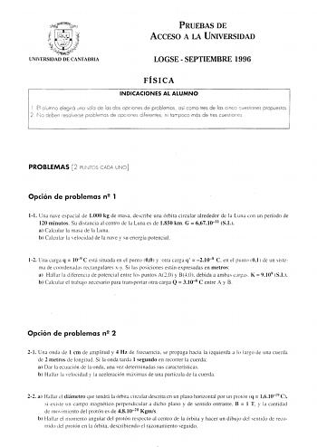 Examen de Física (selectividad de 1996)