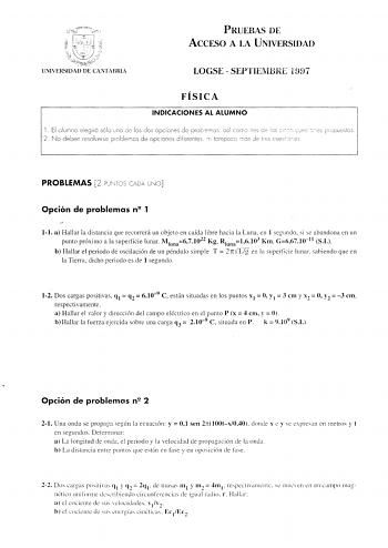 Examen de Física (selectividad de 1997)