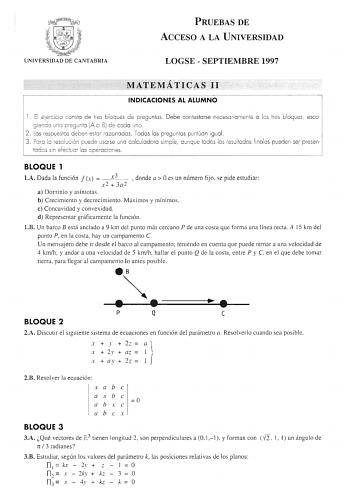 Examen de Matemáticas II (selectividad de 1997)