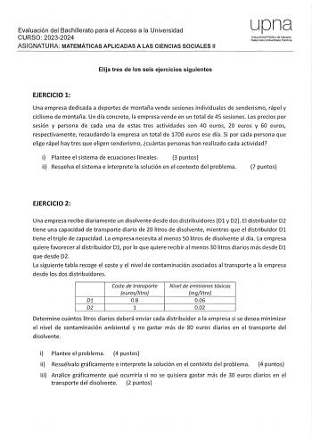 Examen de Matemáticas Aplicadas a las Ciencias Sociales (EvAU de 2024)