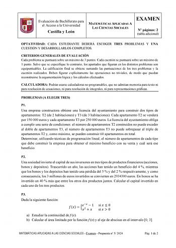 Examen de Matemáticas Aplicadas a las Ciencias Sociales (EBAU de 2024)