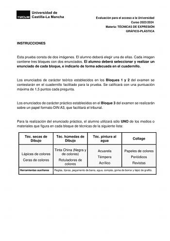 Examen de Técnicas de Expresión Gráfico Plástica (EvAU de 2024)