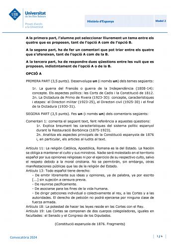 Examen de Historia de España (PBAU de 2024)