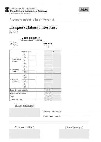 Examen de Lengua Catalana y Literatura (PAU de 2024)