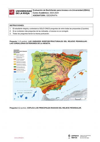 Examen de Geografía (EBAU de 2024)