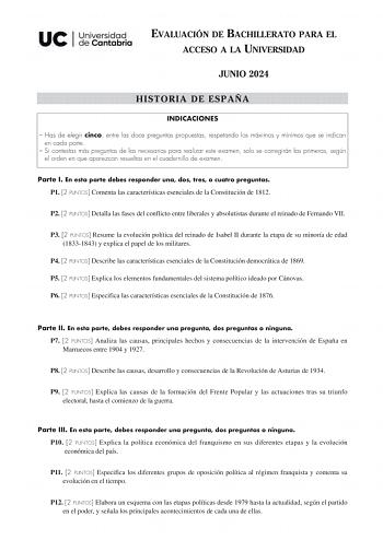 Examen de Historia de España (EBAU de 2024)