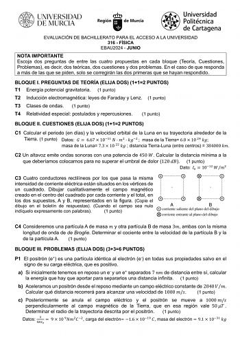 Examen de Física (EBAU de 2024)