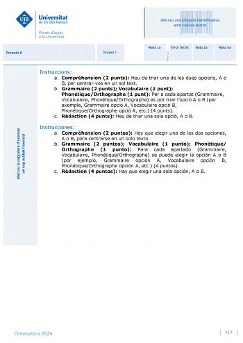 Examen de Francés (PBAU de 2024)