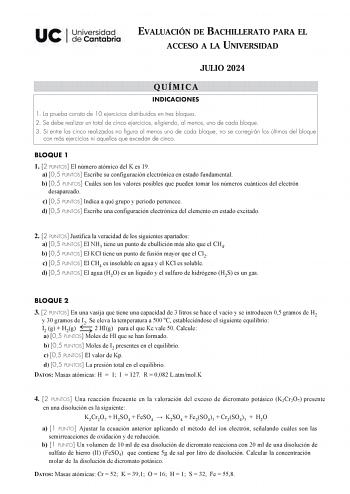 Examen de Química (EBAU de 2024)