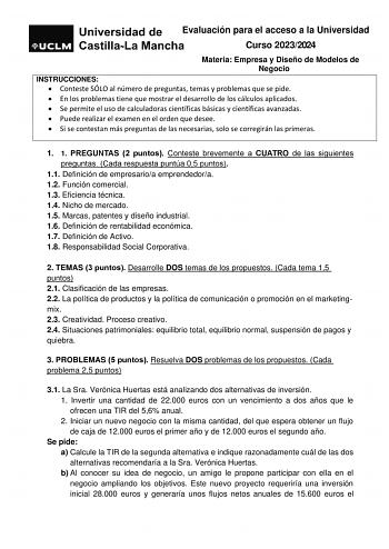 Examen de Empresa y Diseño de Modelos de Negocio (EvAU de 2024)