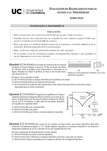 EVALUACIÓN DE BACHILLERATO PARA EL ACCESO A LA UNIVERSIDAD JUNIO 2024 TECNOLOGÍA E INGENIERÍA II INDICACIONES  Debe escoger solo cinco ejercicios entre los diez de los que consta el examen  Si realiza más de cinco ejercicios solo se corregirán los cinco primeros según el orden que aparecen resueltos en el cuadernillo de examen  Debe exponerse con claridad el planteamiento de la respuesta o el método utilizado para su resolución Todas las respuestas deben ser razonadas  Entre corchetes se indica…