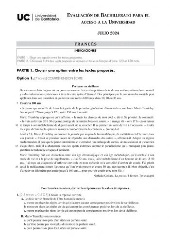 Examen de Francés (EBAU de 2024)