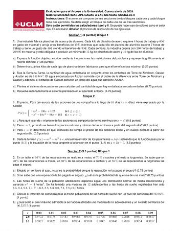 Examen de Matemáticas Aplicadas a las Ciencias Sociales (EvAU de 2024)