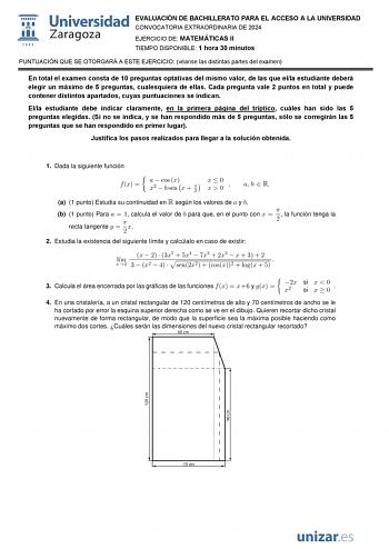 Examen de Matemáticas II (EvAU de 2024)