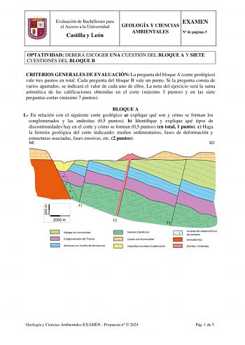 Examen de Geología y Ciencias Ambientales (EBAU de 2024)