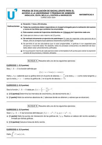 Examen de Matemáticas II (PEvAU de 2024)