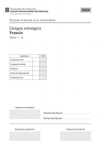 Examen de Francés (PAU de 2024)