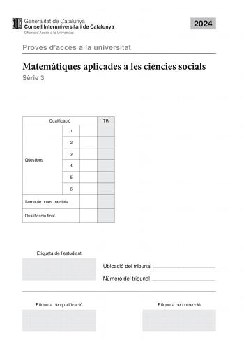 Examen de Matemáticas Aplicadas a las Ciencias Sociales (PAU de 2024)