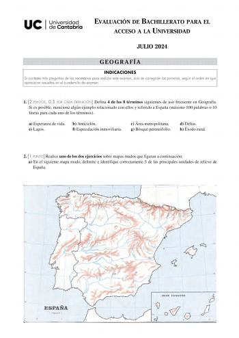 Examen de Geografía (EBAU de 2024)