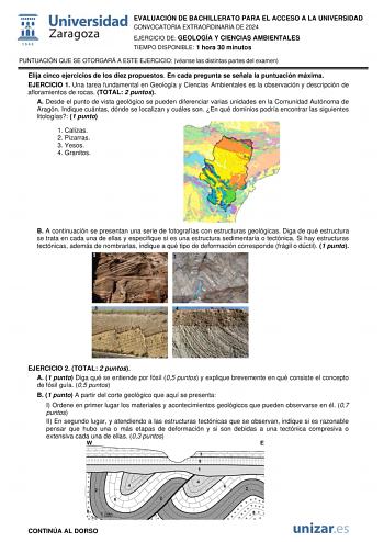 Examen de Geología y Ciencias Ambientales (EvAU de 2024)