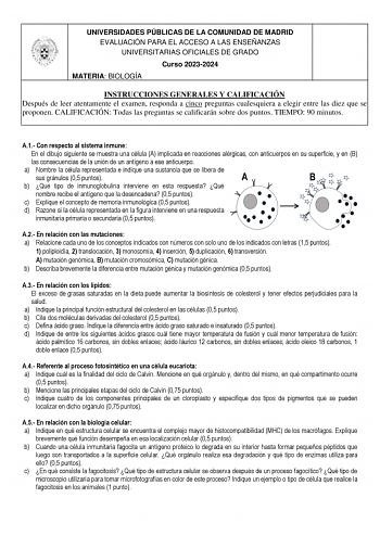 Examen de Biología (EvAU de 2024)