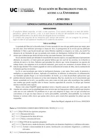 Examen de Lengua Castellana y Literatura (EBAU de 2024)