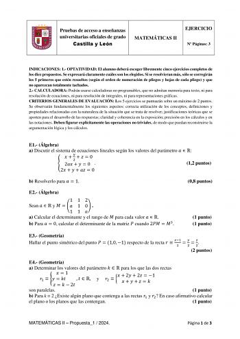 Examen de Matemáticas II (EBAU de 2024)