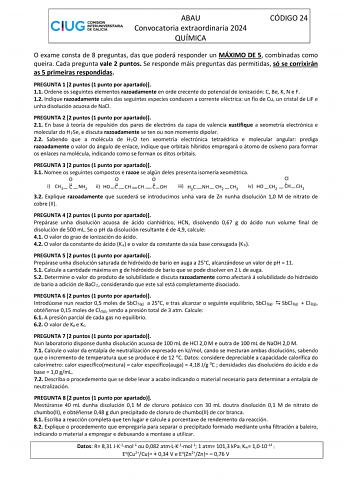 Examen de Química (ABAU de 2024)