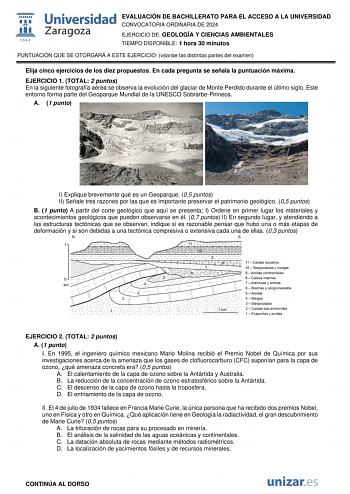 Examen de Geología y Ciencias Ambientales (EvAU de 2024)