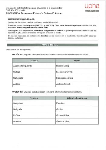 Examen de Técnicas de Expresión Gráfico Plástica (EvAU de 2024)