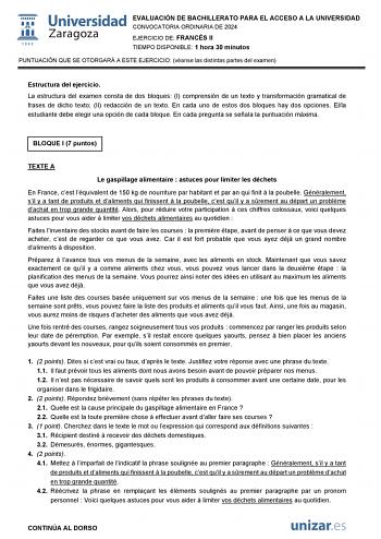 Examen de Francés (EvAU de 2024)