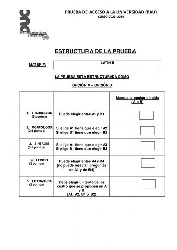 Examen de Latín II (EBAU de 2024)