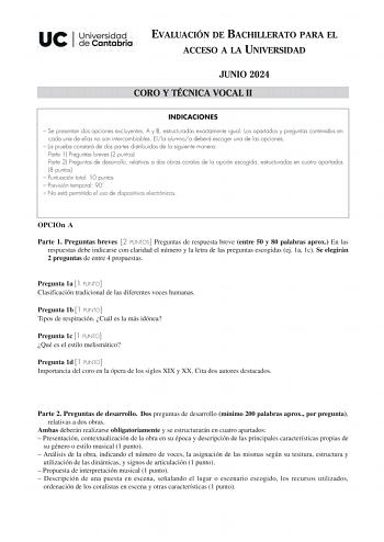 Examen de Coro y Técnica Vocal (EBAU de 2024)