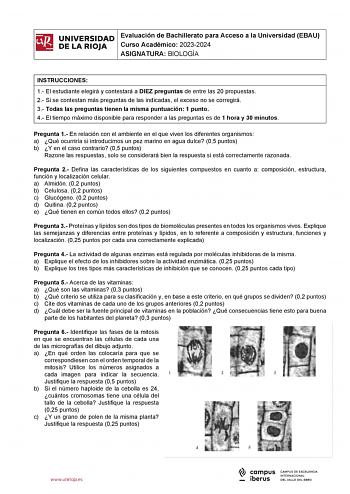 Examen de Biología (EBAU de 2024)