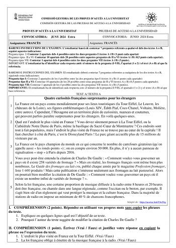 Examen de Francés (PAU de 2024)