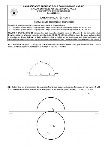 Examen de Dibujo Técnico II (EvAU de 2024)