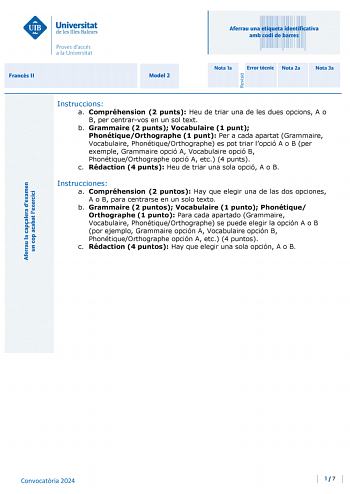 Examen de Francés (PBAU de 2024)