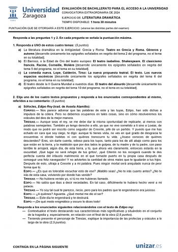 Examen de Literatura Dramática (EvAU de 2024)