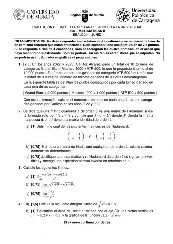 Examen de Matemáticas II (EBAU de 2024)