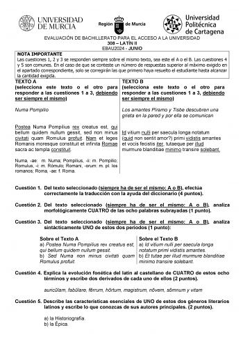 Examen de Latín II (EBAU de 2024)