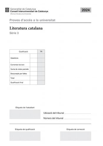 Examen de Literatura Catalana (PAU de 2024)