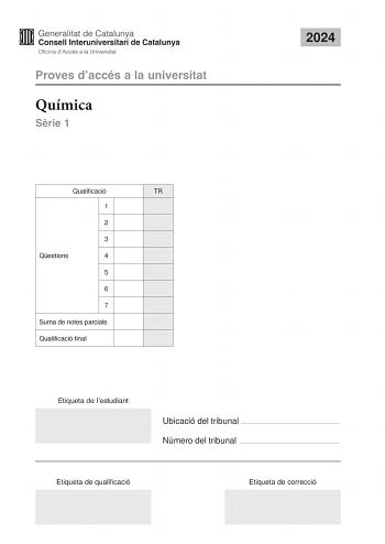 Examen de Química (PAU de 2024)