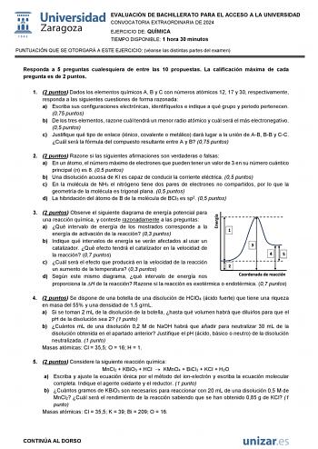 Examen de Química (EvAU de 2024)