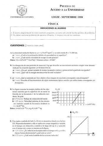 Examen de Física (selectividad de 1998)