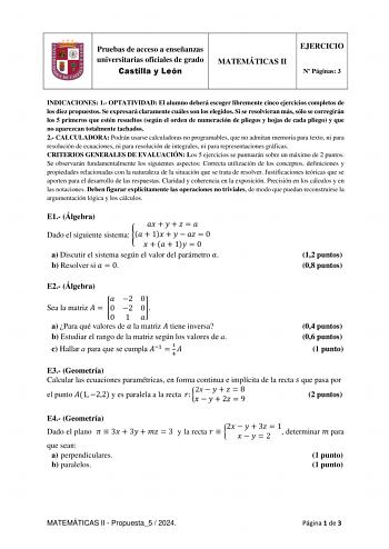 Examen de Matemáticas II (EBAU de 2024)