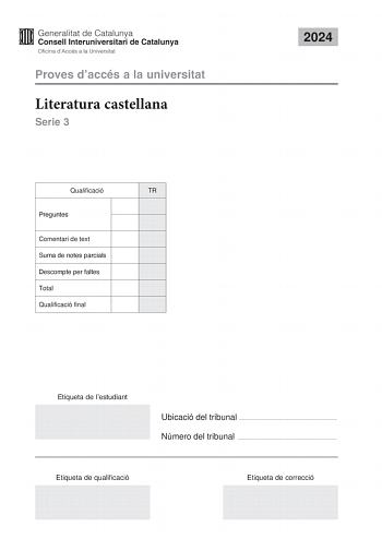 Examen de Literatura Castellana (PAU de 2024)