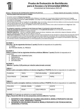 Examen de Técnicas de Expresión Gráfico Plástica (EBAU de 2024)