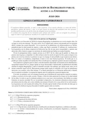 Examen de Lengua Castellana y Literatura (EBAU de 2024)