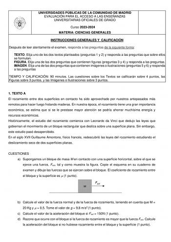 Examen de Ciencias Generales (EvAU de 2024)